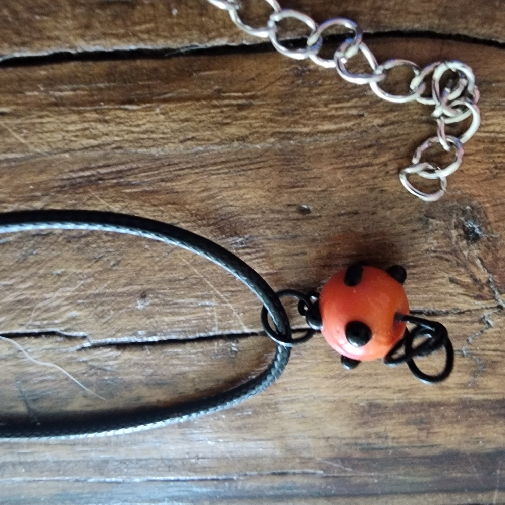 Handmade Red and Black Polka dot beaded necklace